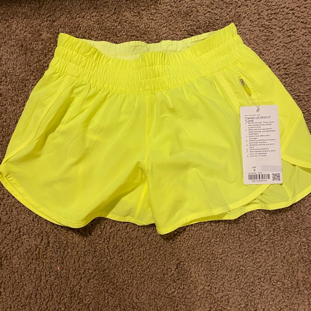 NWT Size 8 Lululemon tracker shorts 4” Neon Yellow